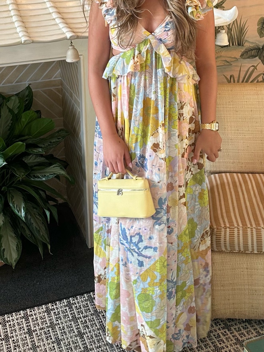 Zimmermann Pastel Floral Ruffle Maxi Dress - Yellow, Blue, Green, Pink
